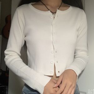 white crop button up athelia knit top